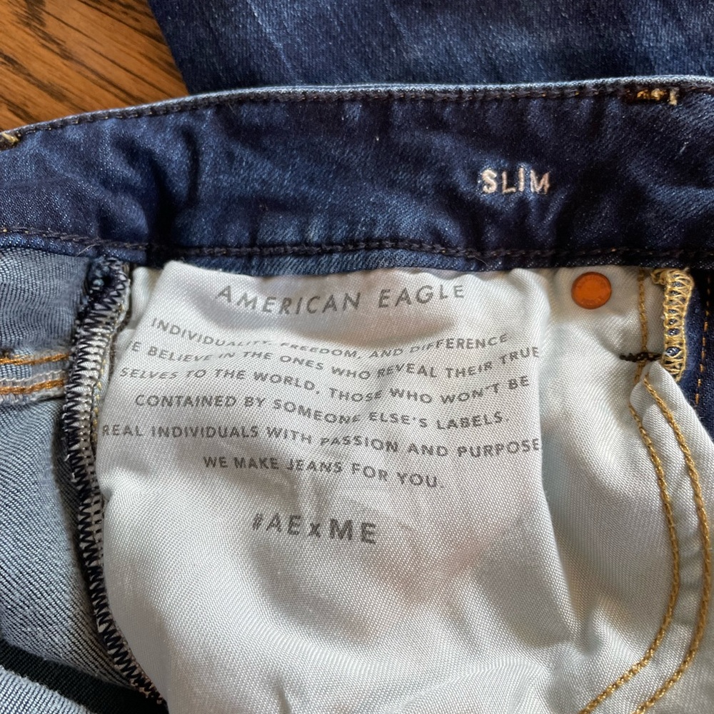 American Eagle distressed dark wash skinny jeans slim cozy air flex + 28x30 - Picture 4 of 5